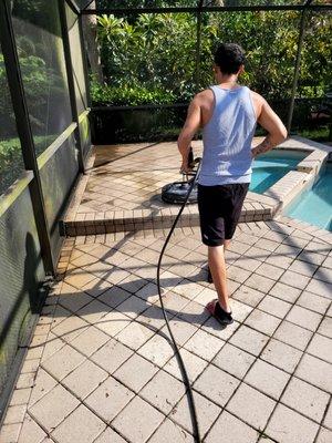 Pressure Washing Patio and Pool Area