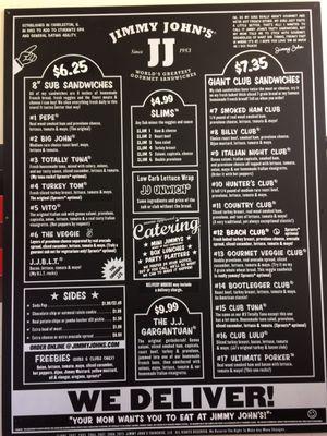 Jimmy john's menu. Read it carefully!