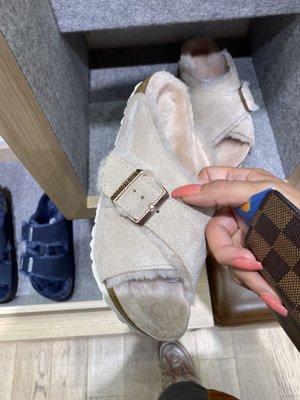 New style of shearling slides; so pretty!