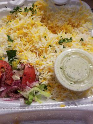 Rice & salad side with butter chicken