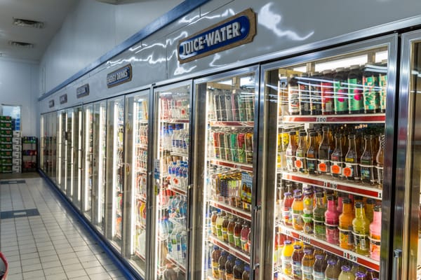 Large selection of juice, water and sodas.