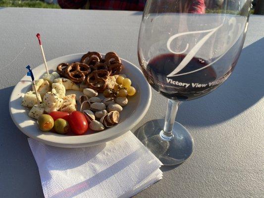 Cheese plate and example of tasting pour