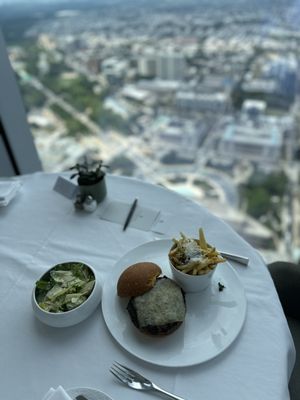 Burger & truffle fries with Cesar salad