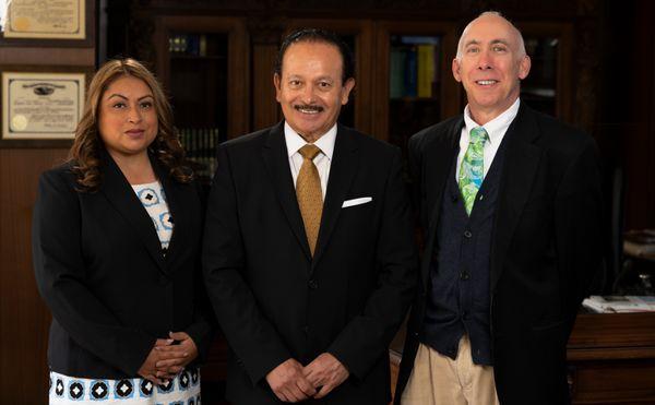 Attorney Marilyn Figueroa, Enrique Arevalo, and Tom Perkinson