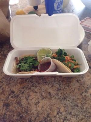 Carnitas and pollo tacos.  $1.25 each