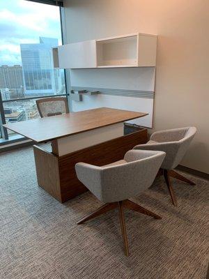 Electric Height Adjustable Executive or Manager Desk. Modern and Sleek. Actual Installation Photo by GCS Group!