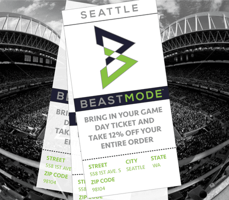 Get Game Day Ready at #BEASTMODE #Seattle before any #Seahawks Home Game and get 12% OFF your entire order!