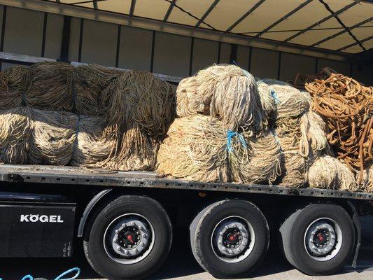 Aquafil Fiber facility, Slovenia.  Fishing nets ready to be recycled