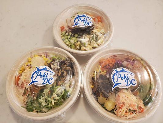 Poke bowls with different toppings