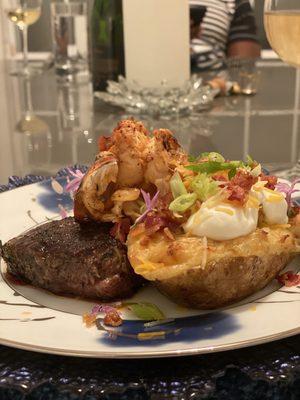 Surf and Turf with baked loaded lobster