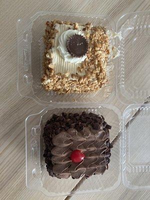 Peanut butter torte (top) and chocolate mousse torte (bottom)