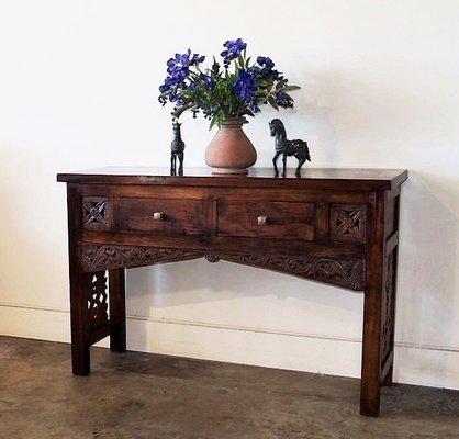 Indonesian Console Table with Old Carved Panels from Gado Gado