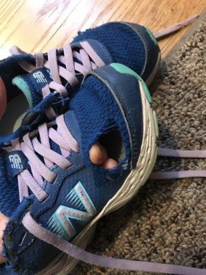 Gaping hole in New Balance children's shoes