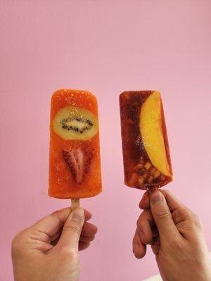 Mixed citrus paletas (left) & chamoy mango paletas (right)