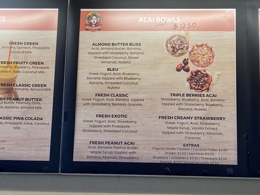 Açaí Bowl menu