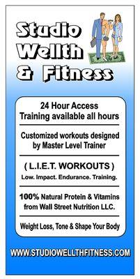 Customized workout visit www.studiowellthfitness for full offer details and incentives