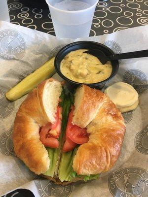 Classic Carol on a croissant with chicken artichoke soup.