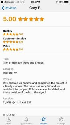 Home advisor customer review.