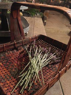 Thrift find $3 wicker basket already being used in my garden.