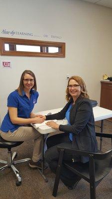 Meet Amy, our expert Occupational Therapist, treating owner, Sandy (PT) fractured wrist.