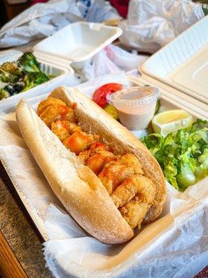 To-go shrimp po-boy