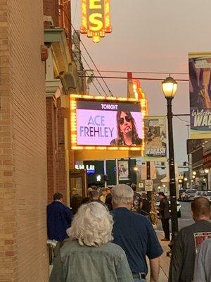 The marquee at the Eagles Theater for Ace Frehley concert