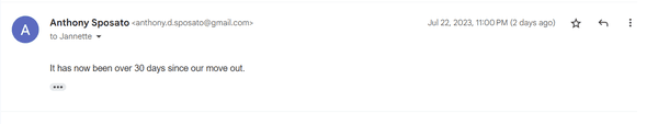 No response to emails 30 days after moveout