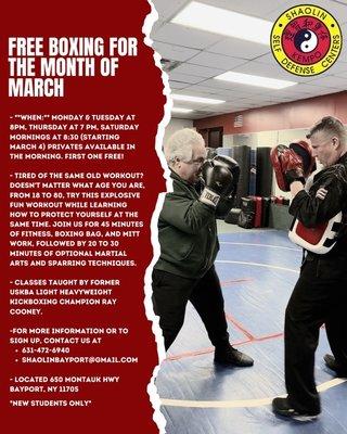 Free boxing for the month of March