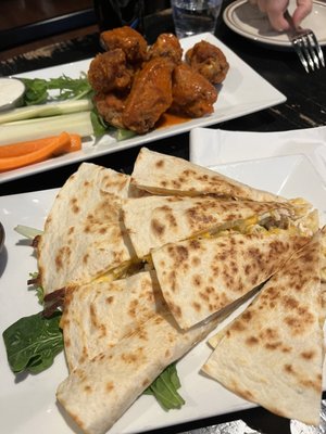 cajun chicken quesadilla & buffalo wings