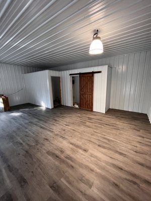 New flooring, Barn Door Install, Frame Bathroom