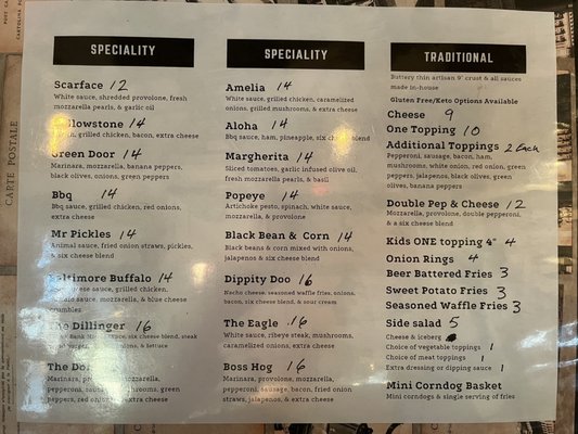 Specialty Pizza Menu