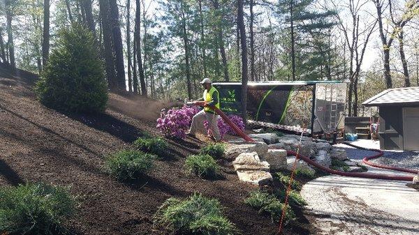 Express mulch installation eliminating the need for wheel barrows.