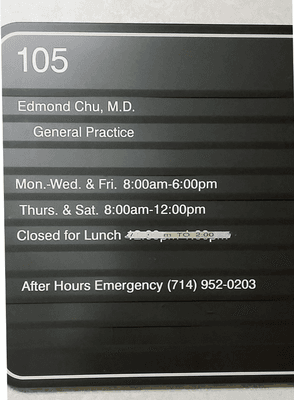 Dr Chu's hours