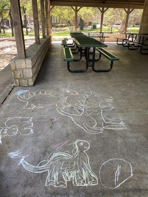 Fun sidewalk drawings in the picnic zone