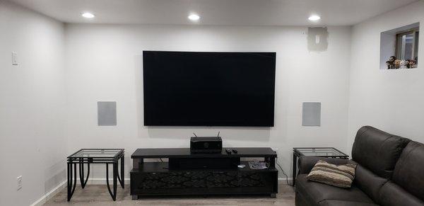 Mounting 86" Samsung Q Series 4K TV and Installing 5.1 Surround Sound system with in-wall speakers.