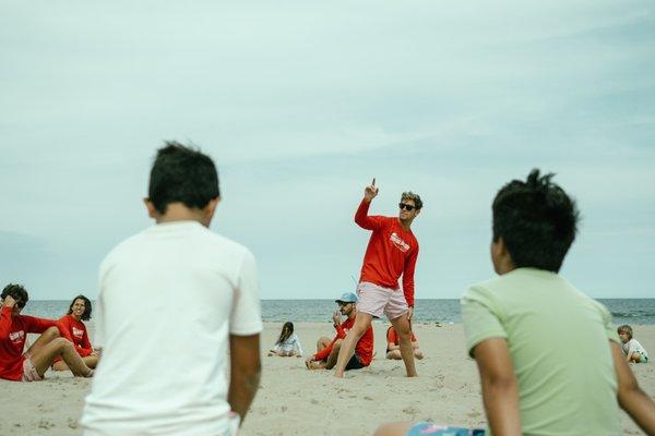 Checking in with the kids' beach camp instructors