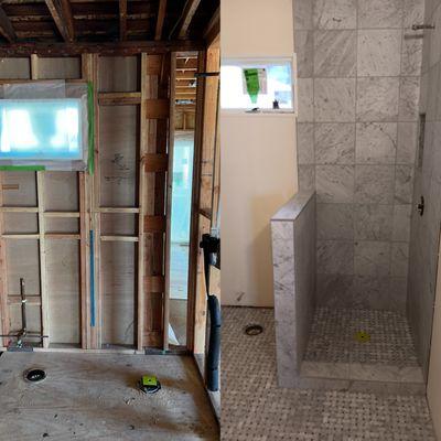 New Remodel 
Guest Bathroom 
12x12 Carrara Marble Tile Installation 

Santa Barbara Ca