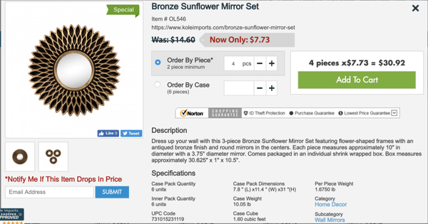 This is what their website shows for "Bronze Sunflower Mirror set"