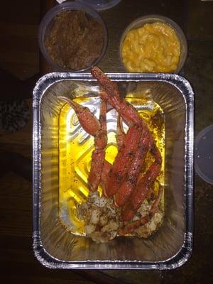 Crab legs with side of Mac and candy yams