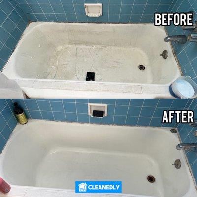 Before and After of one of our clients tub. He said he didn't believe it could like how we left it