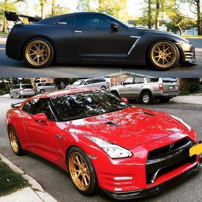 Before [top] & After [bottom] of a #gtrskyline 
Removed wrap for the entire car. Painted & installed front bumper. Left looking brand new!