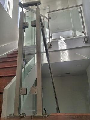 Stainless Steel Framed, Glass Stair Rails with Stainless Steel Handrail