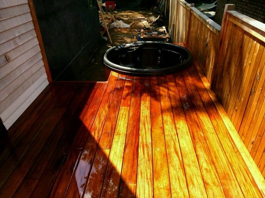 Mahogany deck with hot tub