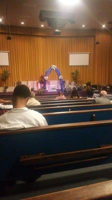 The inside of the church. Getting ready for the wedding.