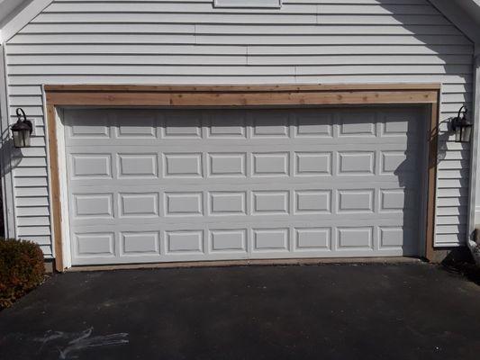 Replaced old rotted trim around garage door. Now for a fresh coat of paint.