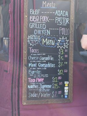 Menu for one of the food trucks