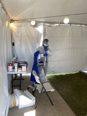 Medical tents are set up outside to separate patients to reduce exposure and help reduce the spread of COVID-19.