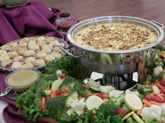 Smoked Cheddar Dip with vegetables and Ham Biscuits