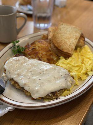 Country Fried Steak with scrambled eggs.