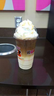 Iced Carmel Macchiato with whipped cream